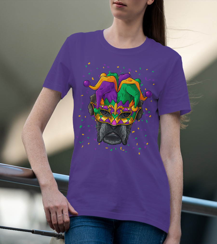 Carnival King Boxer Dog Wearing Jester Mask With Confetti T-Shirt