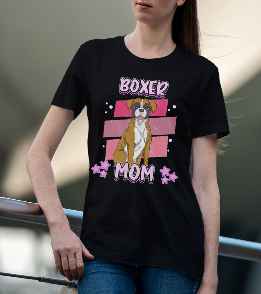 Boxer Mom Pink Stars Funny Dog Saying T-Shirt