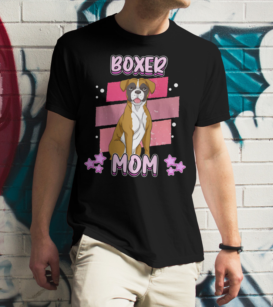 Boxer Mom Pink Stars Funny Dog Saying T-Shirt