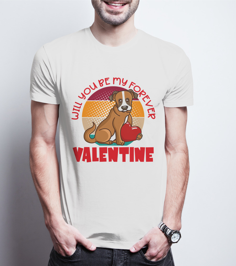 Will You Be My Forever Valentine Boxer Holding Heart T-Shirt