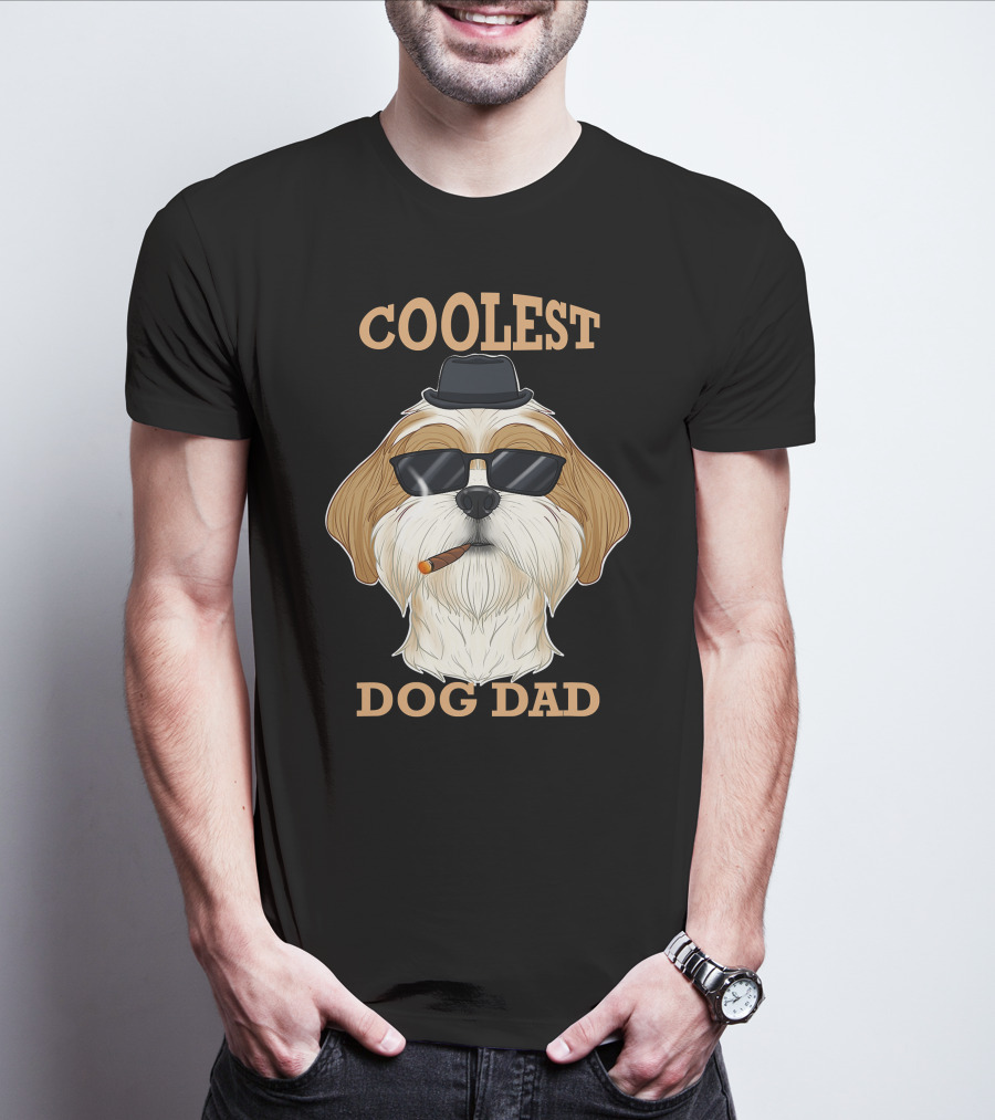 Coolest Dog Dad I Shih Tzu Dad I Shih Tzu With Hat And Sunglasses T-Shirt