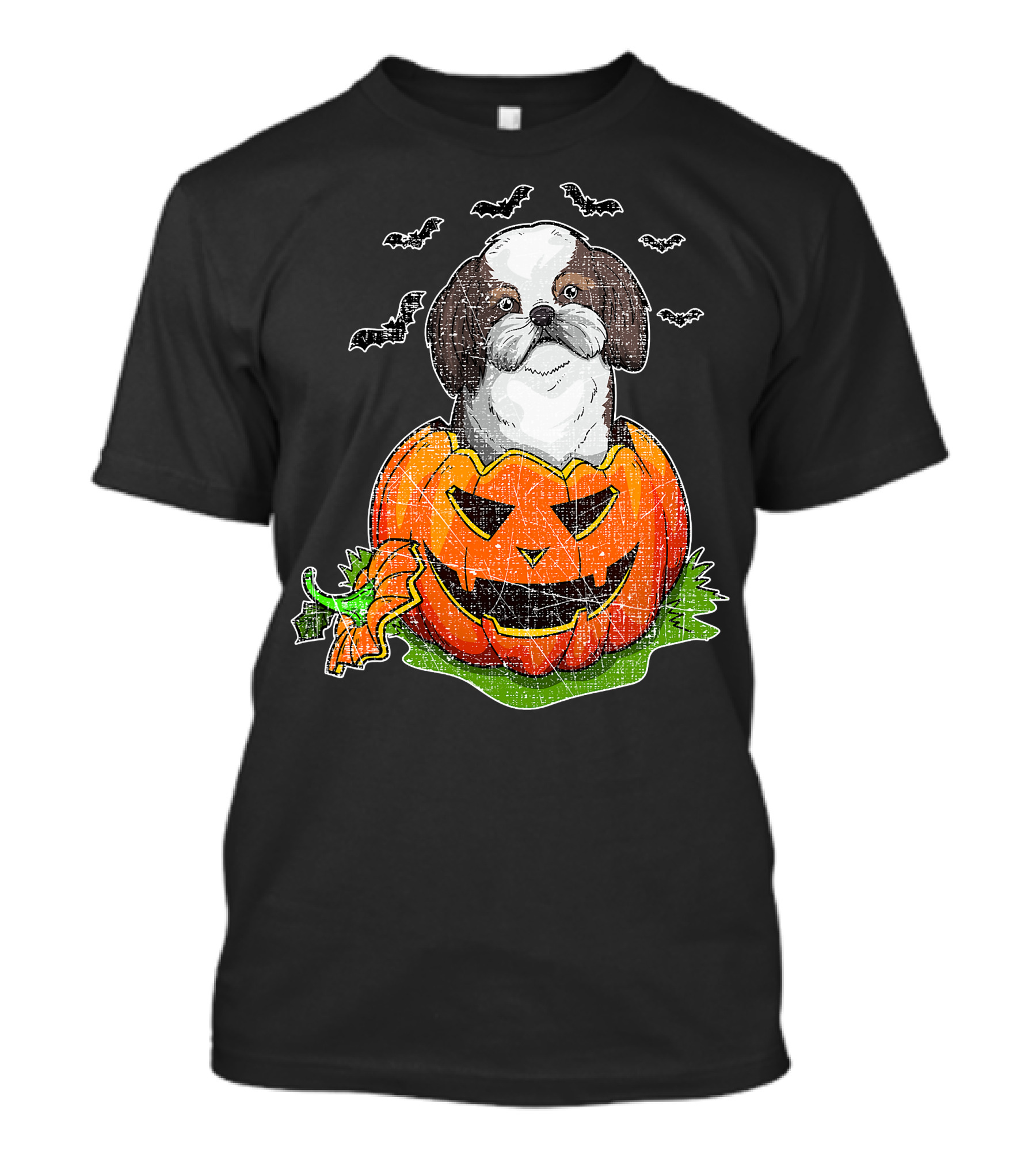 Cute Shih Tzu In Halloween Pumpkin With Bats T-Shirt
