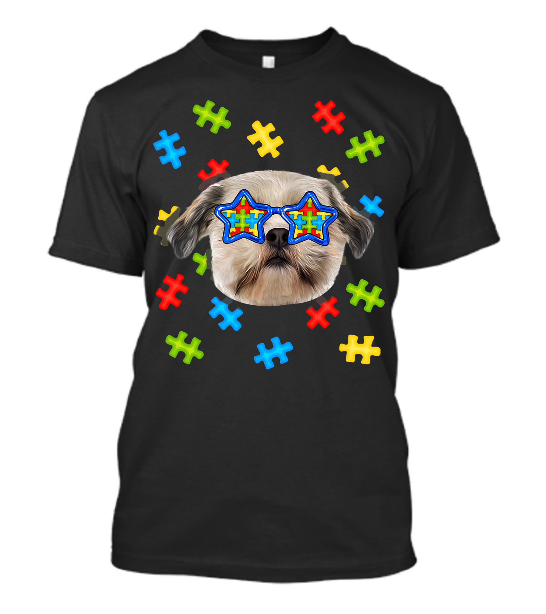 Shih Tzu Puppies Autism Puzzle Star Sunglasses T-Shirt