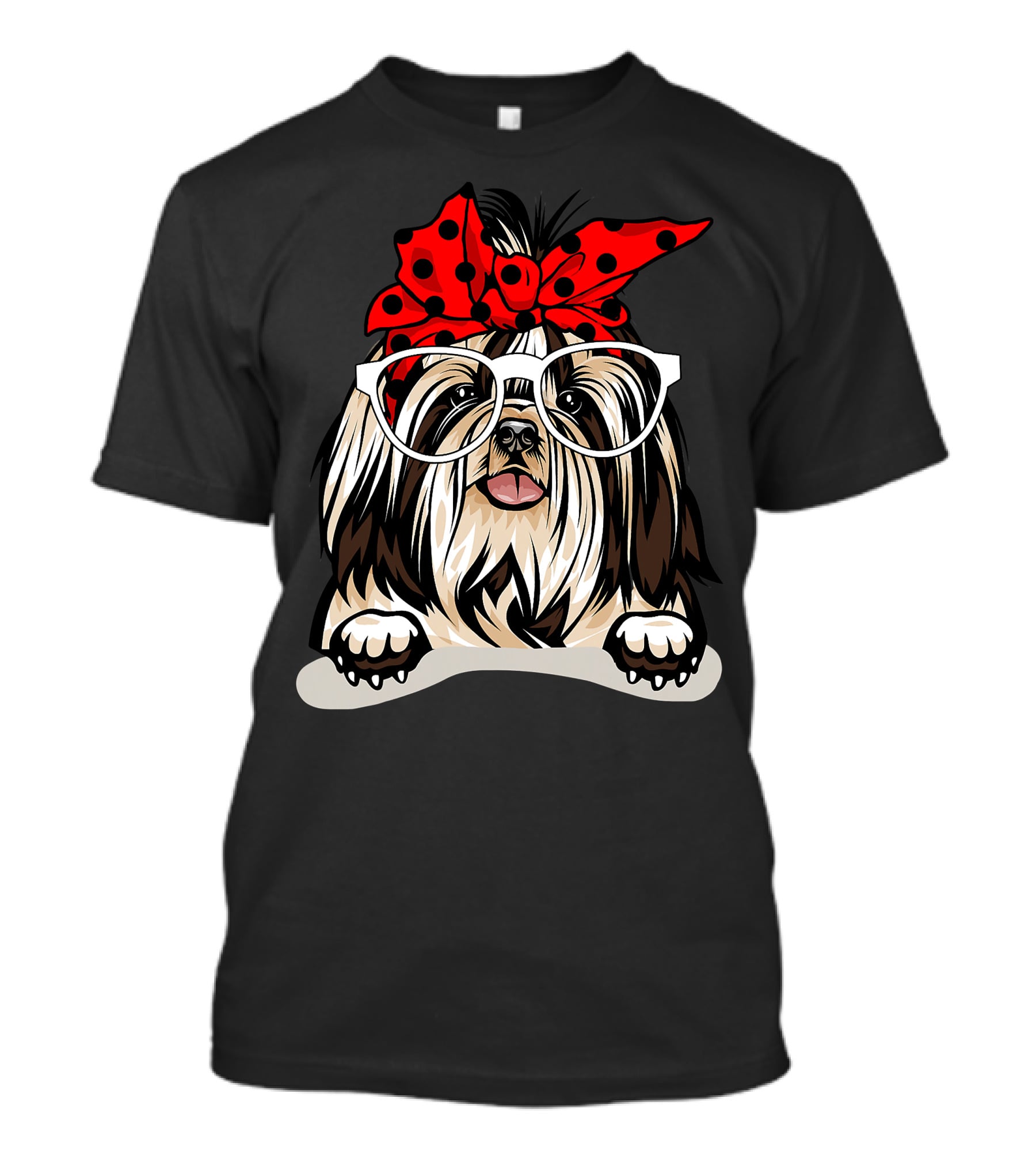 Shih Tzu Christmas Red Plaid Headband Glasses T-Shirt