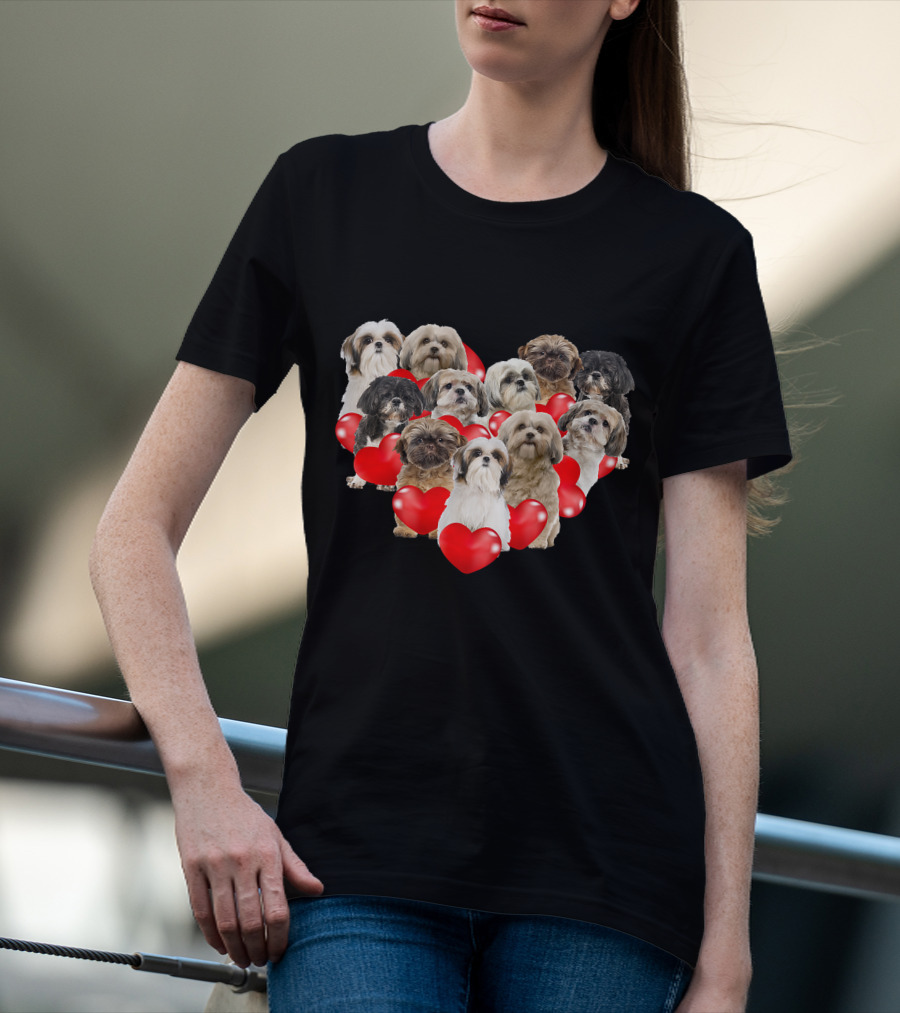 Shih Tzu Heart Puppies Valentine's Day Dog Love T-Shirt