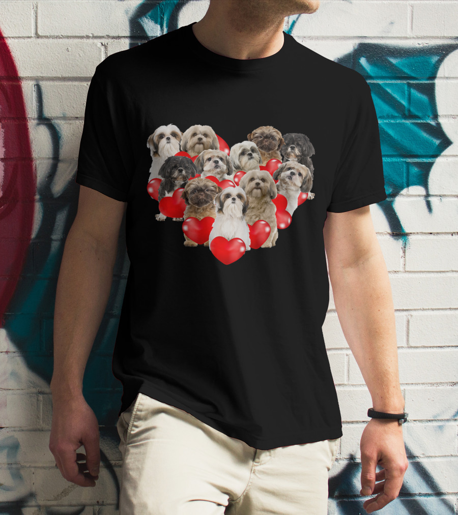 Shih Tzu Heart Puppies Valentine's Day Dog Love T-Shirt