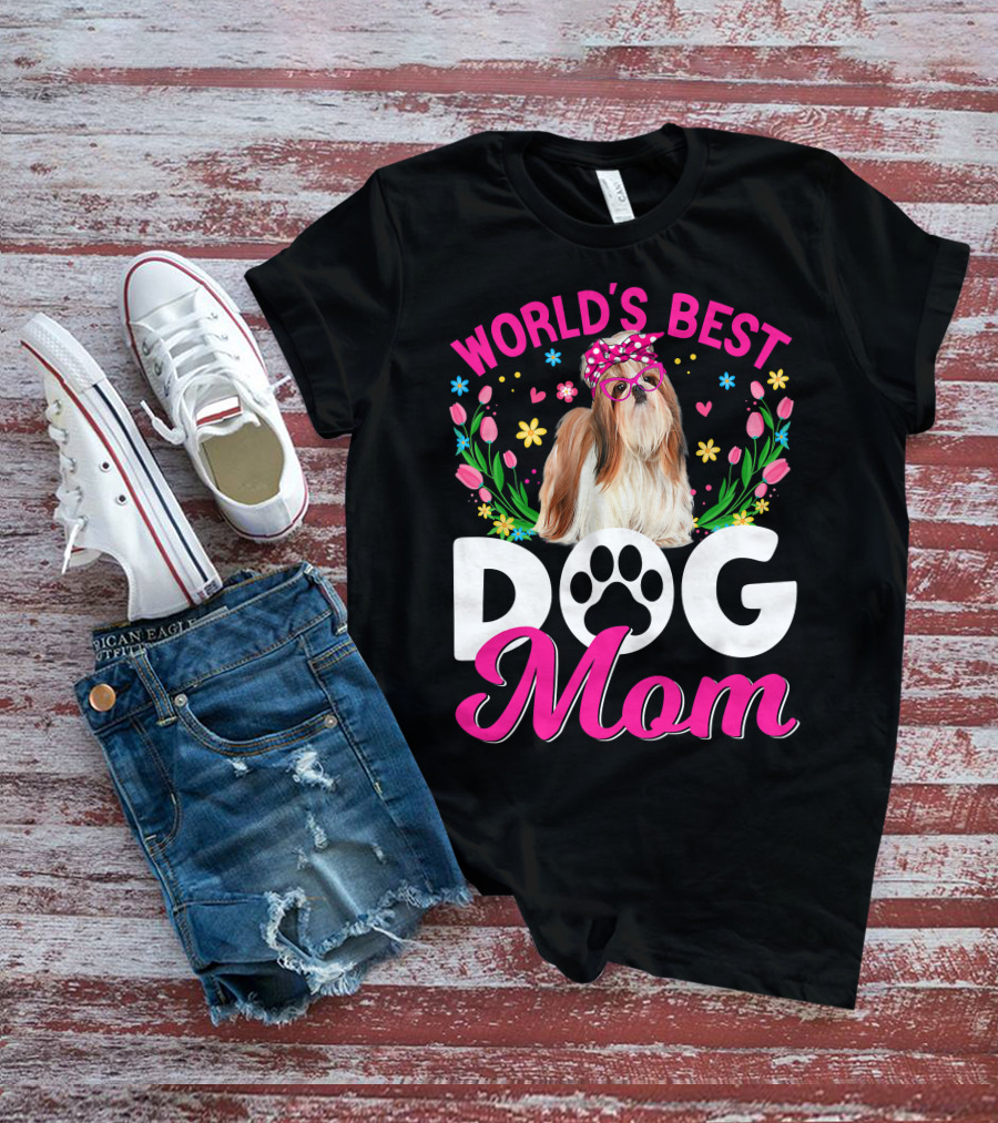 World's Best Shih Tzu Dog Mom Floral T-Shirt