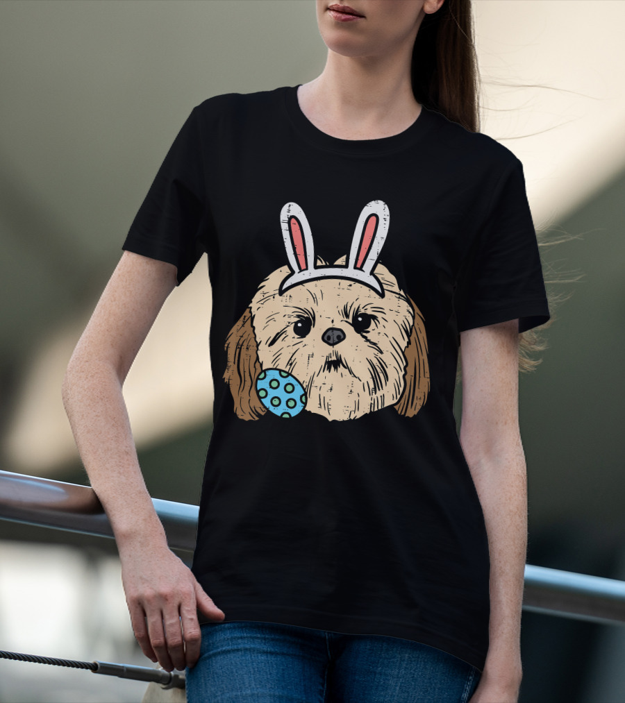 Easter Shih Tzu Bunny Face With Polka Dot Egg T-Shirt