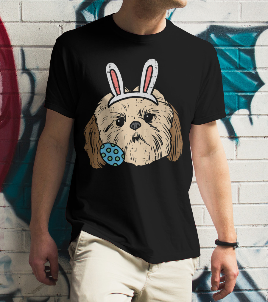 Easter Shih Tzu Bunny Face With Polka Dot Egg T-Shirt