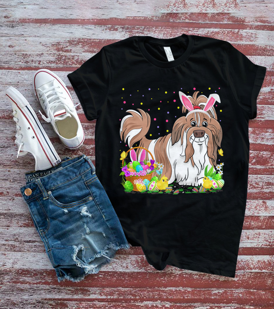 Easter Shih Tzu Dog Bunny Egg Hunting Festive Basket Chicks T-Shirt