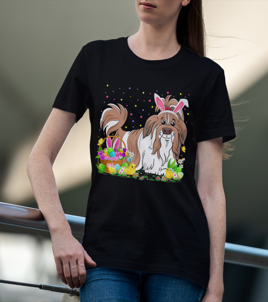 Easter Shih Tzu Dog Bunny Egg Hunting Festive Basket Chicks T-Shirt