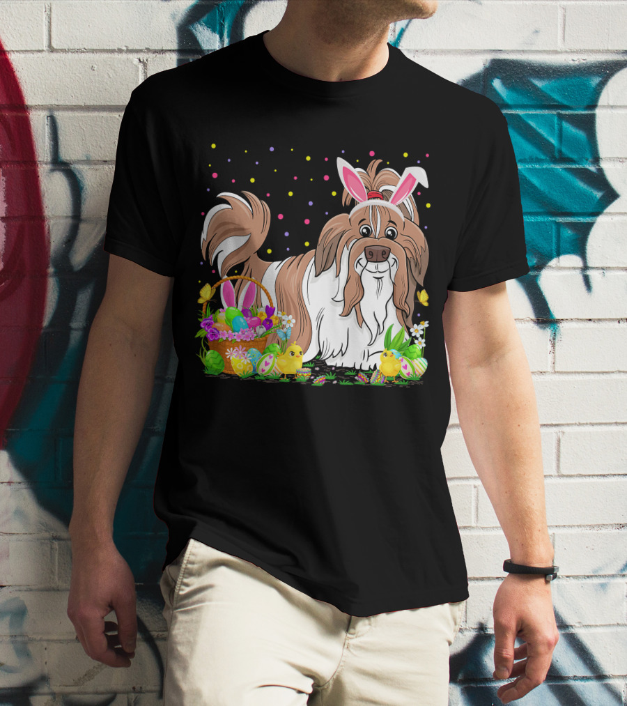 Easter Shih Tzu Dog Bunny Egg Hunting Festive Basket Chicks T-Shirt