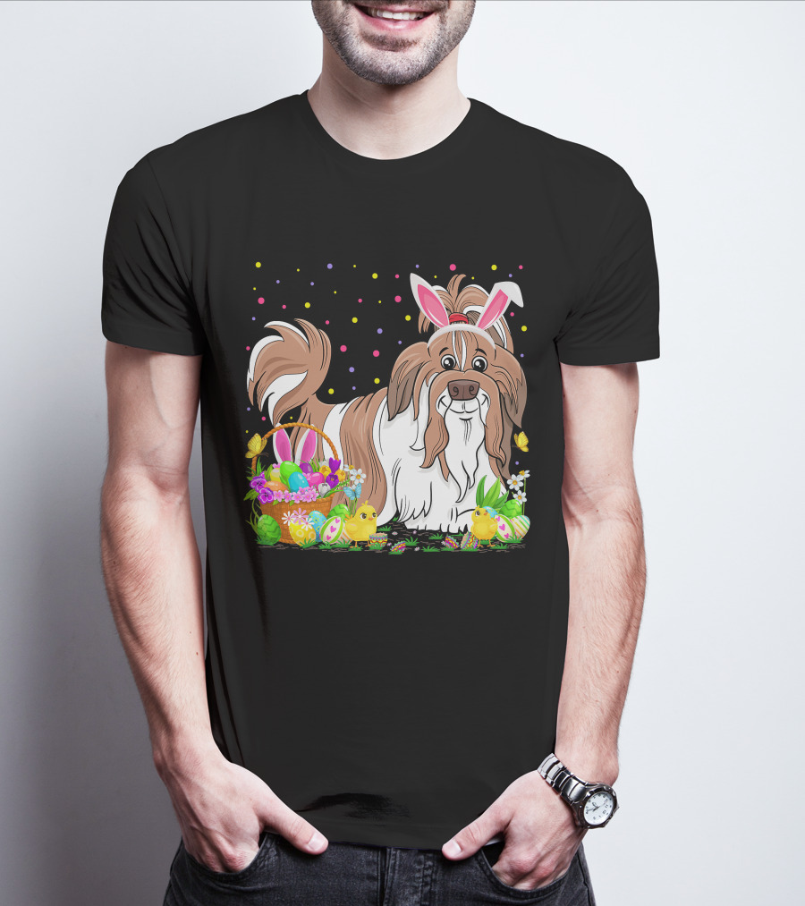 Easter Shih Tzu Dog Bunny Egg Hunting Festive Basket Chicks T-Shirt