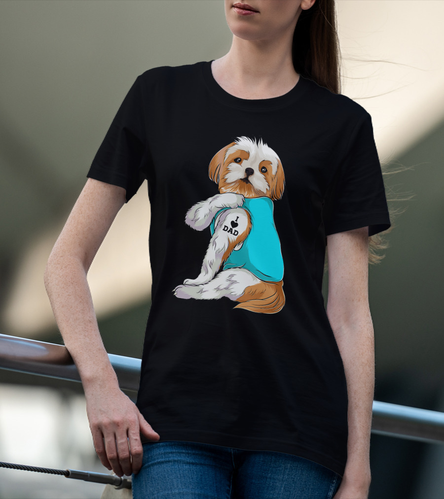 Fun Shih Tzu I Love Dad Tattoo Dog T-Shirt
