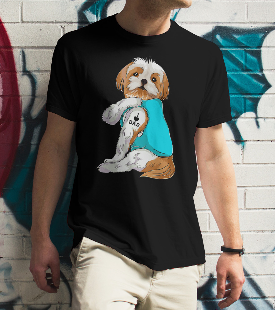 Fun Shih Tzu I Love Dad Tattoo Dog T-Shirt