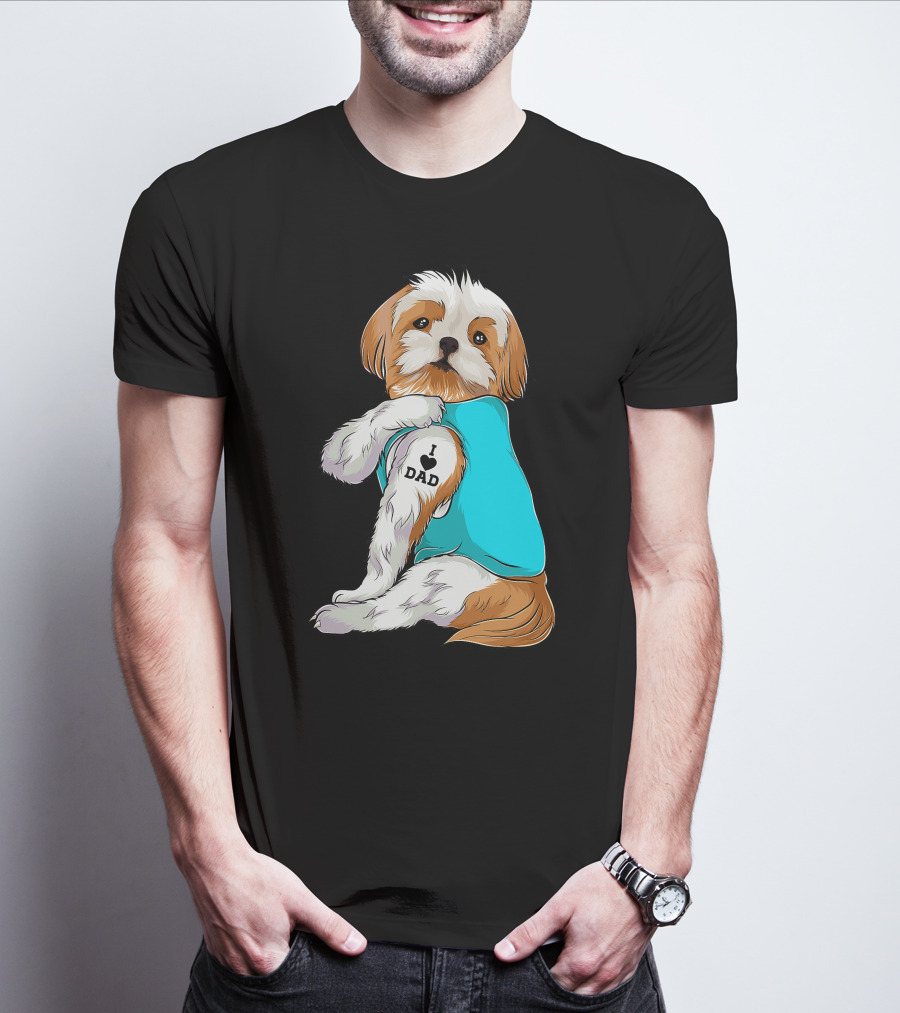 Fun Shih Tzu I Love Dad Tattoo Dog T-Shirt