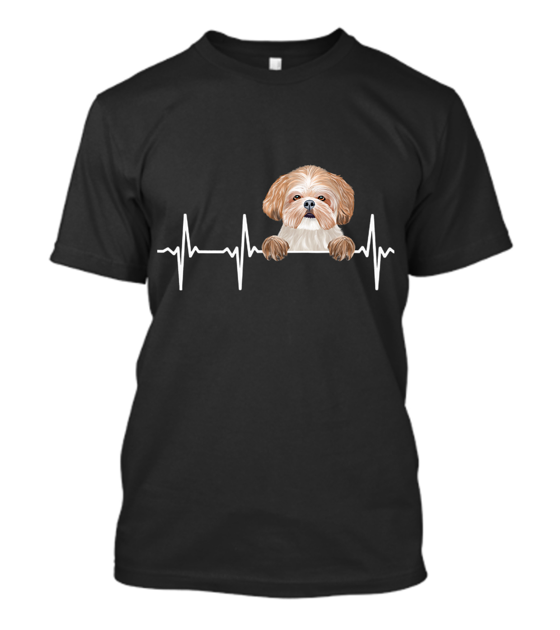Heartbeat Line With Cute Shih Tzu Illustration For Funny Dog Lovers T-Shirt
