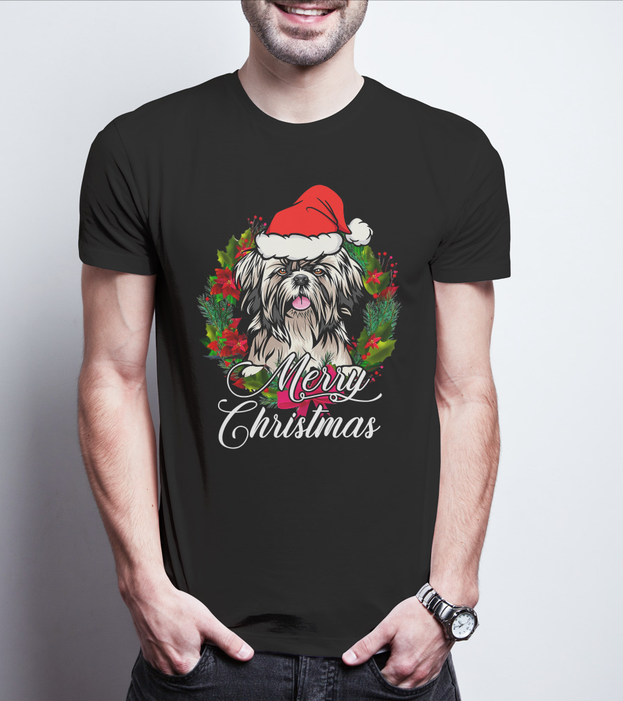 Merry Christmas Funny Shih Tzu Snow Holiday Pajama Xmas Tree Dec T-Shirt