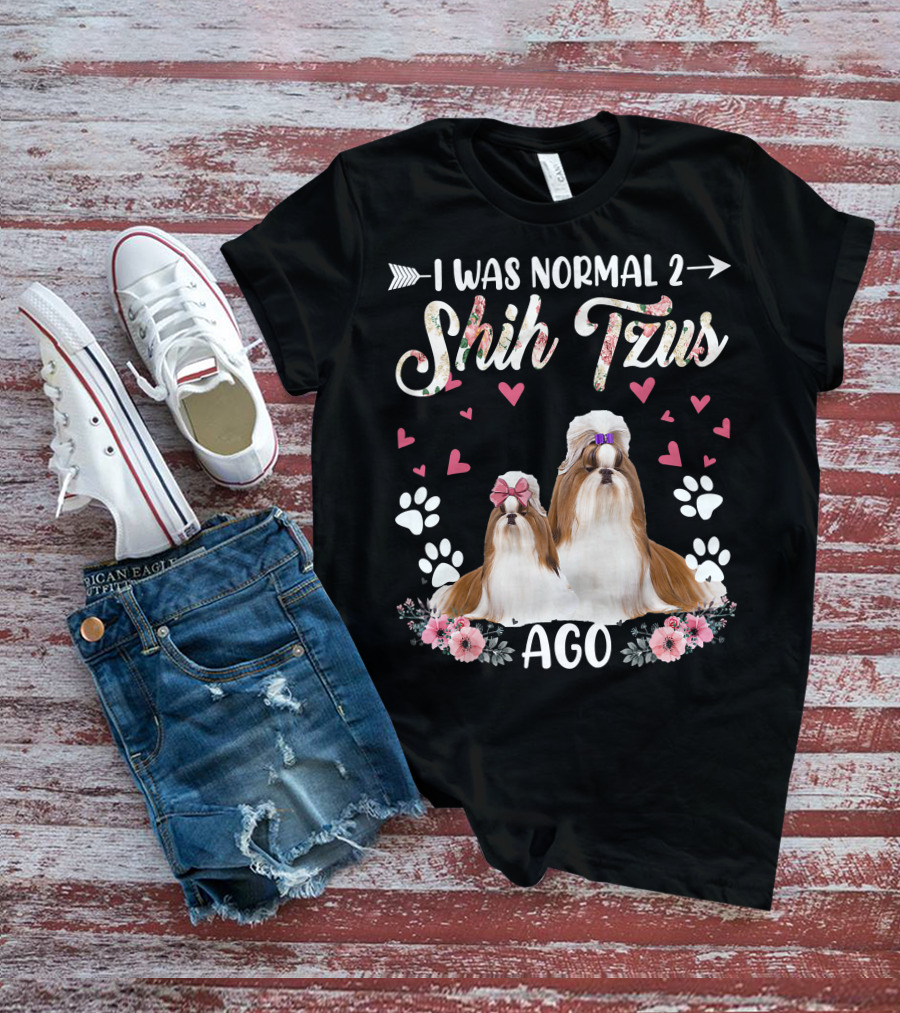 I Was Normal Two Shih Tzus Ago Shih Tzu Floral Hearts T-Shirt
