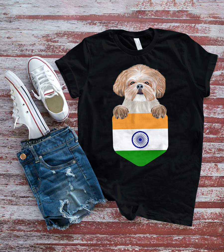 India Flag Shih Tzu Dog Pocket Companion T-Shirt