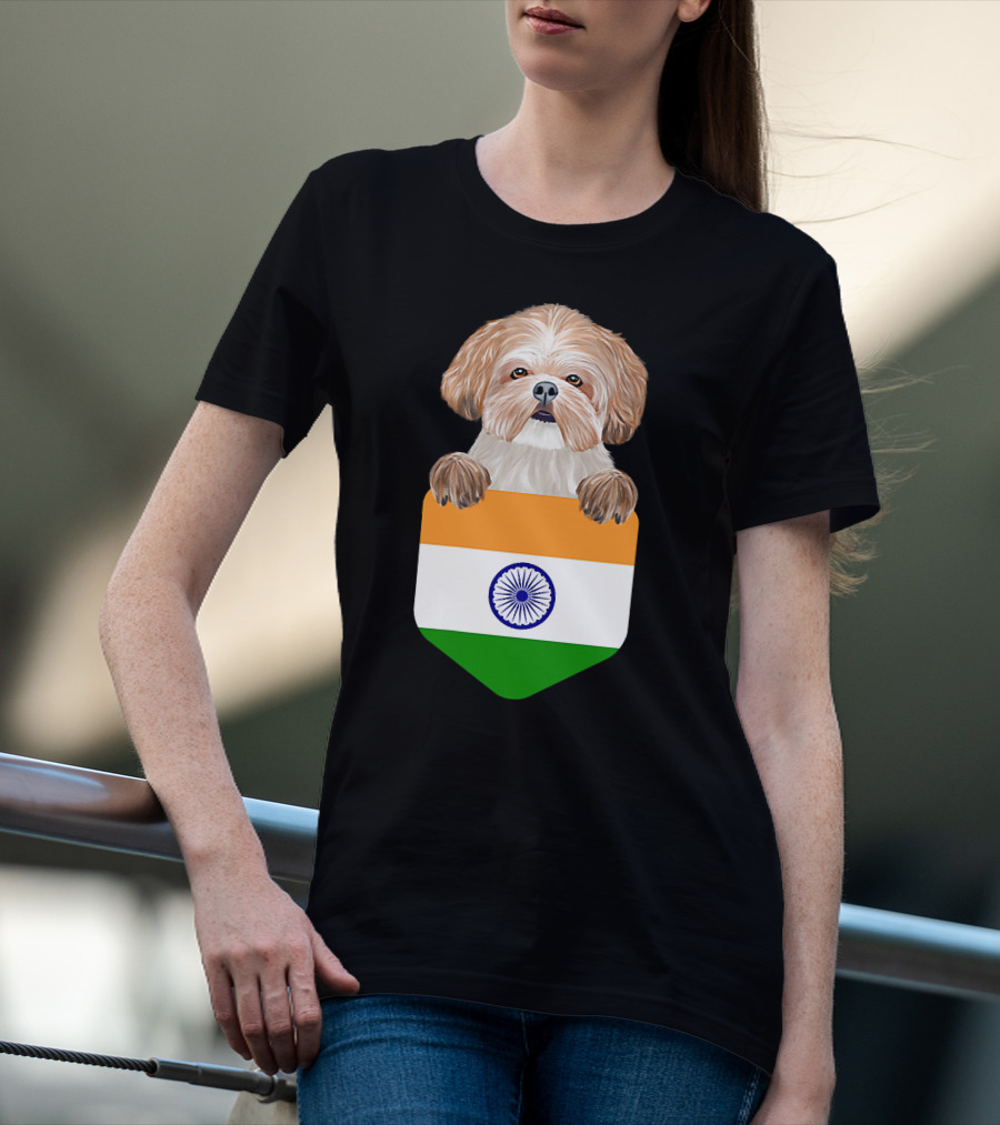 India Flag Shih Tzu Dog Pocket Companion T-Shirt
