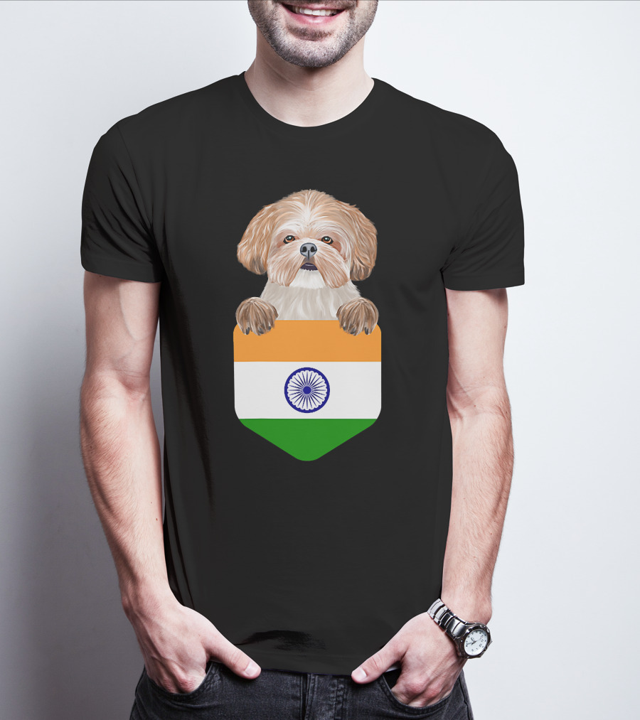 India Flag Shih Tzu Dog Pocket Companion T-Shirt