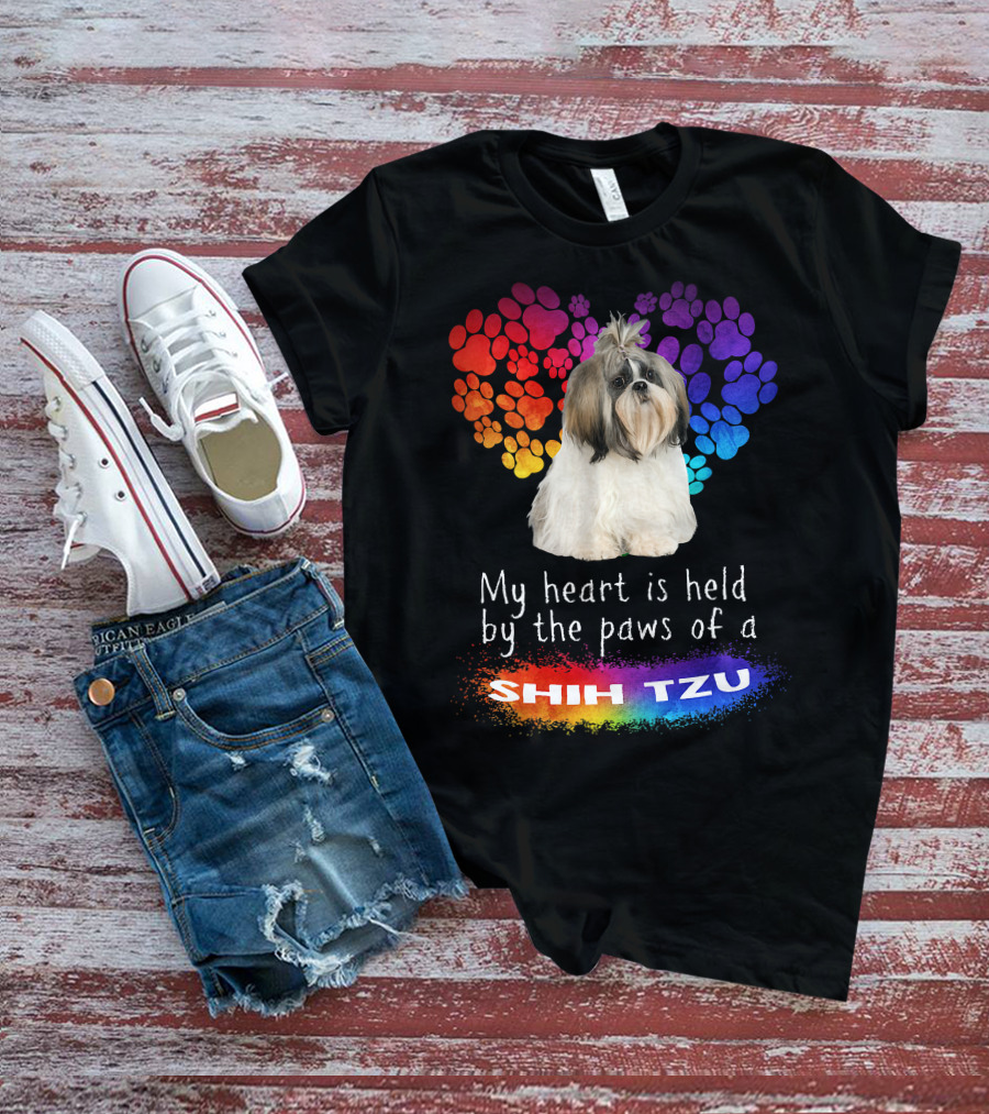 My Heart Is Held By The Paws Of A Shih Tzu Rainbow Paws T-Shirt