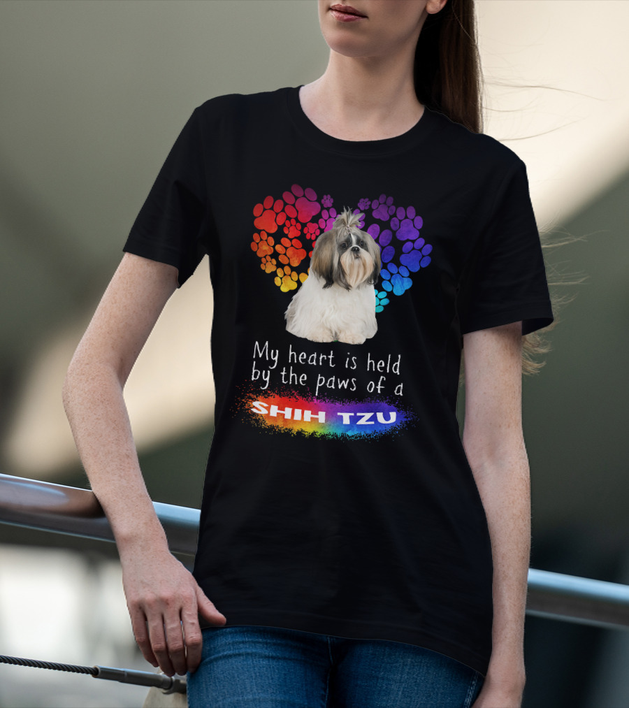 My Heart Is Held By The Paws Of A Shih Tzu Rainbow Paws T-Shirt
