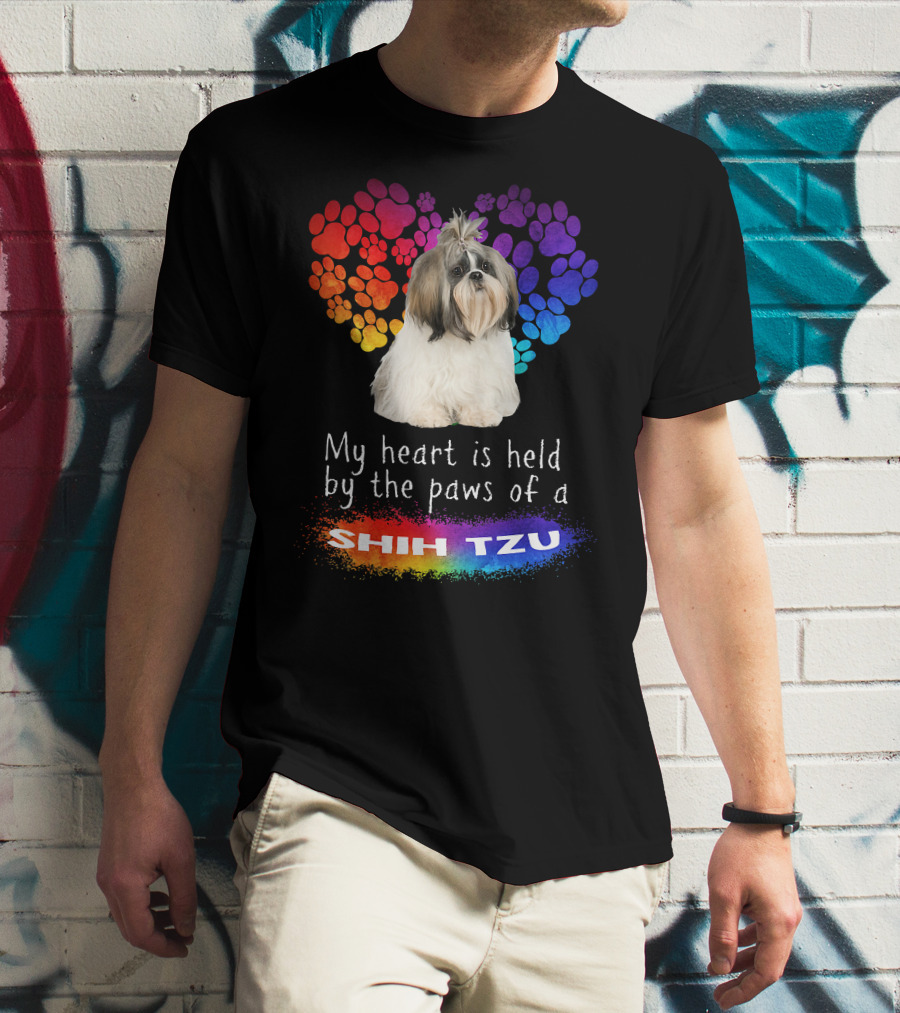 My Heart Is Held By The Paws Of A Shih Tzu Rainbow Paws T-Shirt