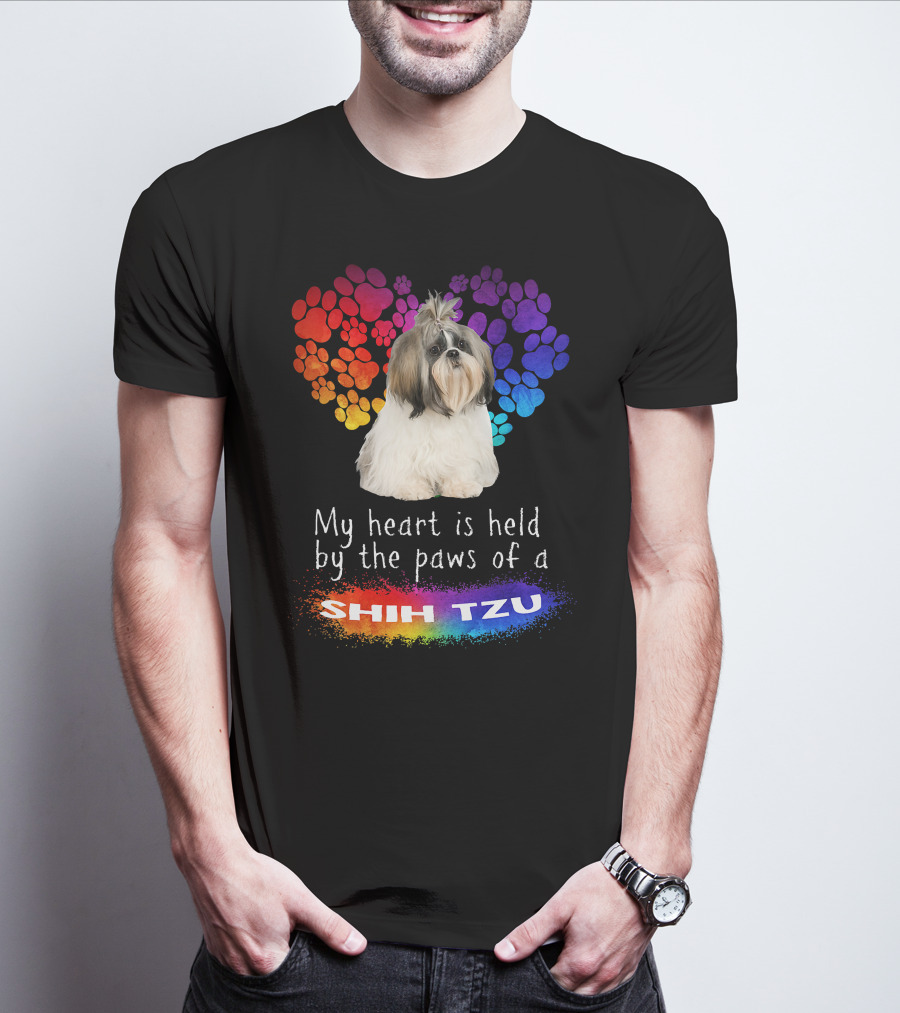 My Heart Is Held By The Paws Of A Shih Tzu Rainbow Paws T-Shirt