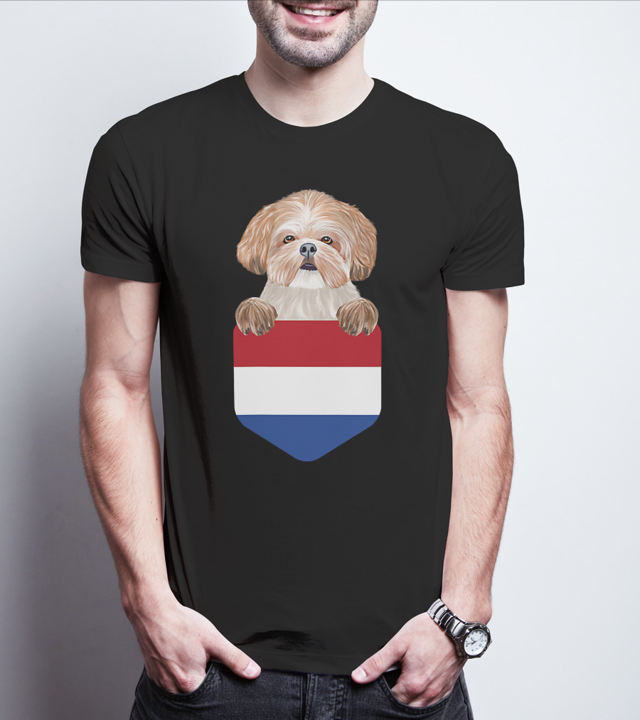 Netherlands Flag Pocket Shih Tzu Dog T-Shirt