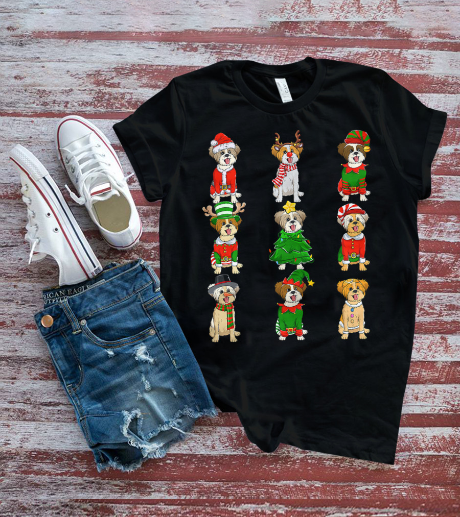 Santa Shih Tzu Christmas Tree Lights Elf Reindeer Santa Shih Tzu Reindeer Elf T-Shirt