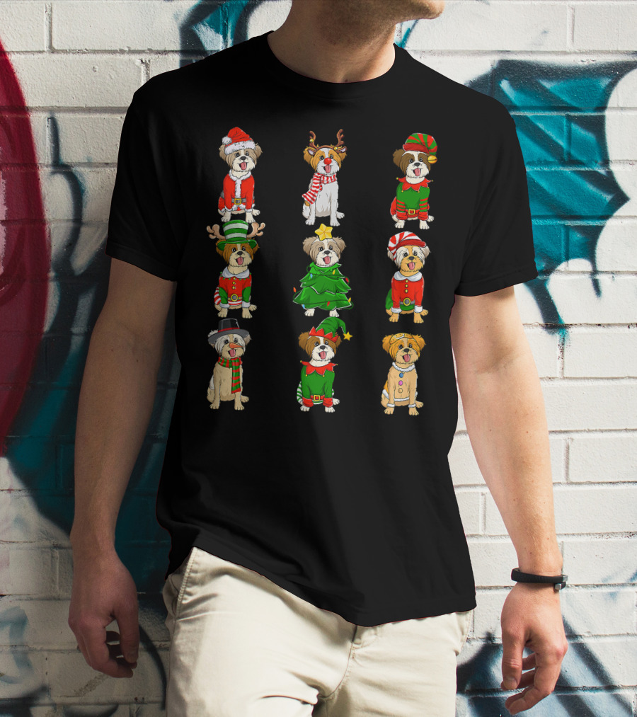 Santa Shih Tzu Christmas Tree Lights Elf Reindeer Santa Shih Tzu Reindeer Elf T-Shirt