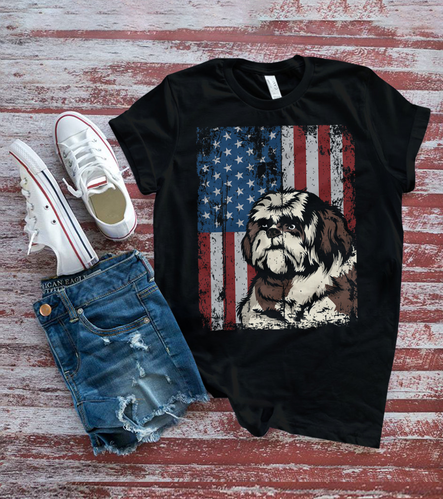 Shih Tzu American Flag Patriotic Owner T-Shirt