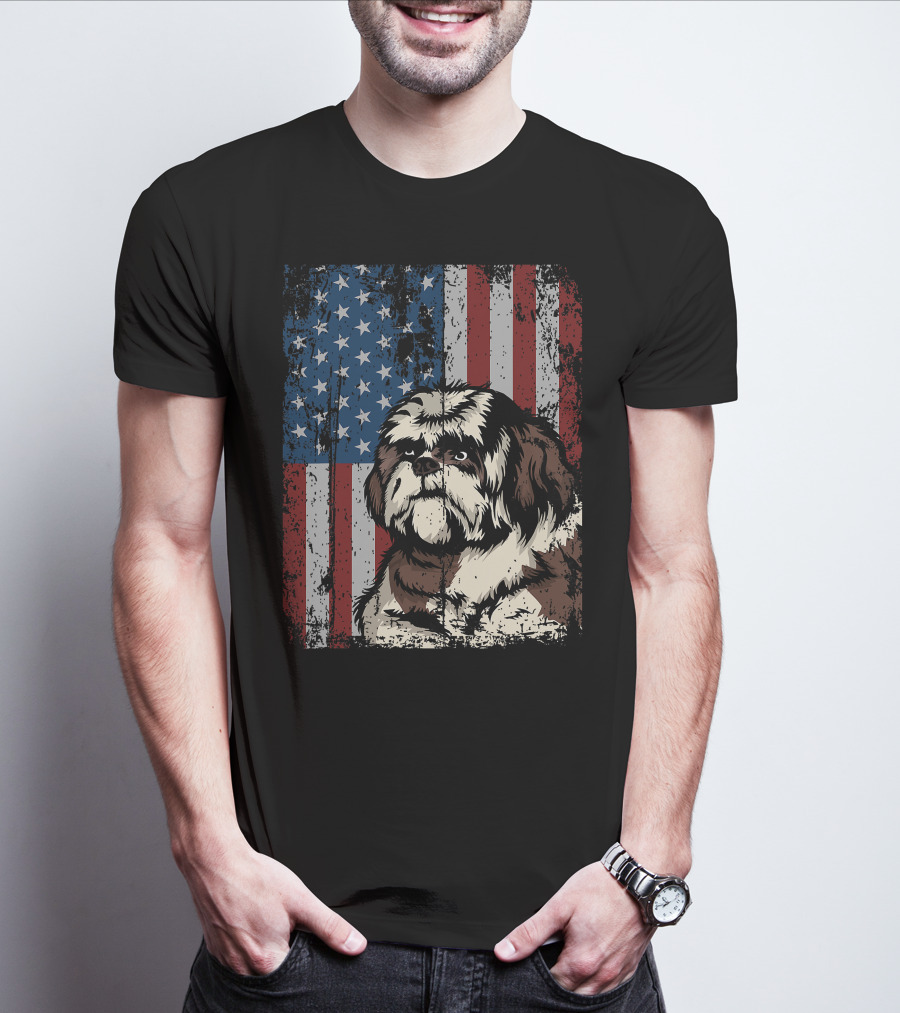 Shih Tzu American Flag Patriotic Owner T-Shirt