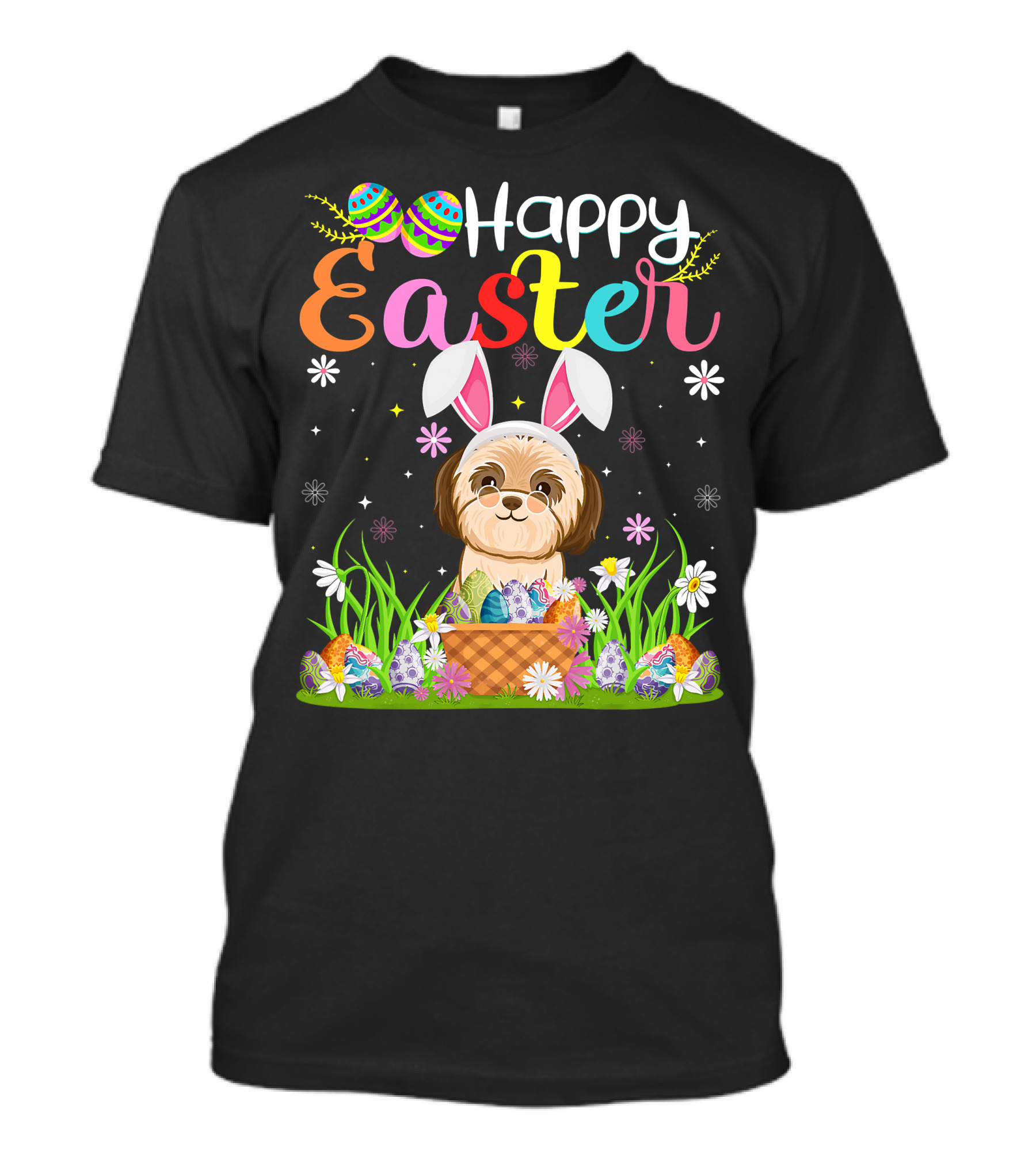 Happy Easter Shih Tzu Dog Bunny Egg Hunting Funny Shih Tzu T-Shirt