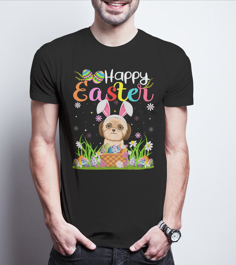 Happy Easter Shih Tzu Dog Bunny Egg Hunting Funny Shih Tzu T-Shirt