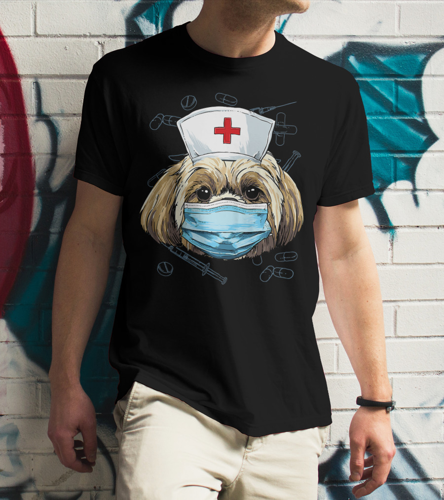 Shih Tzu Nurse RN Graduation Mask Medical T-Shirt