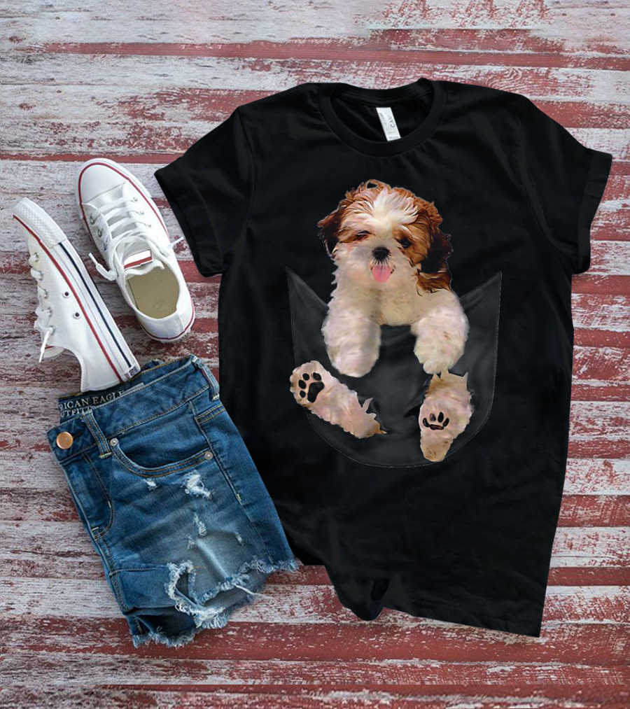 Shih Tzu Dog Pocket Ripper Lover Puppy In Pocket T-Shirt