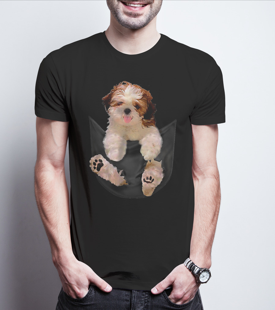 Shih Tzu Dog Pocket Ripper Lover Puppy In Pocket T-Shirt