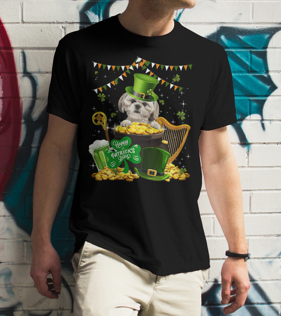 Happy St Patrick's Day Shih Tzu Dogs Lover Funny Irish Shamrock Hat T-Shirt