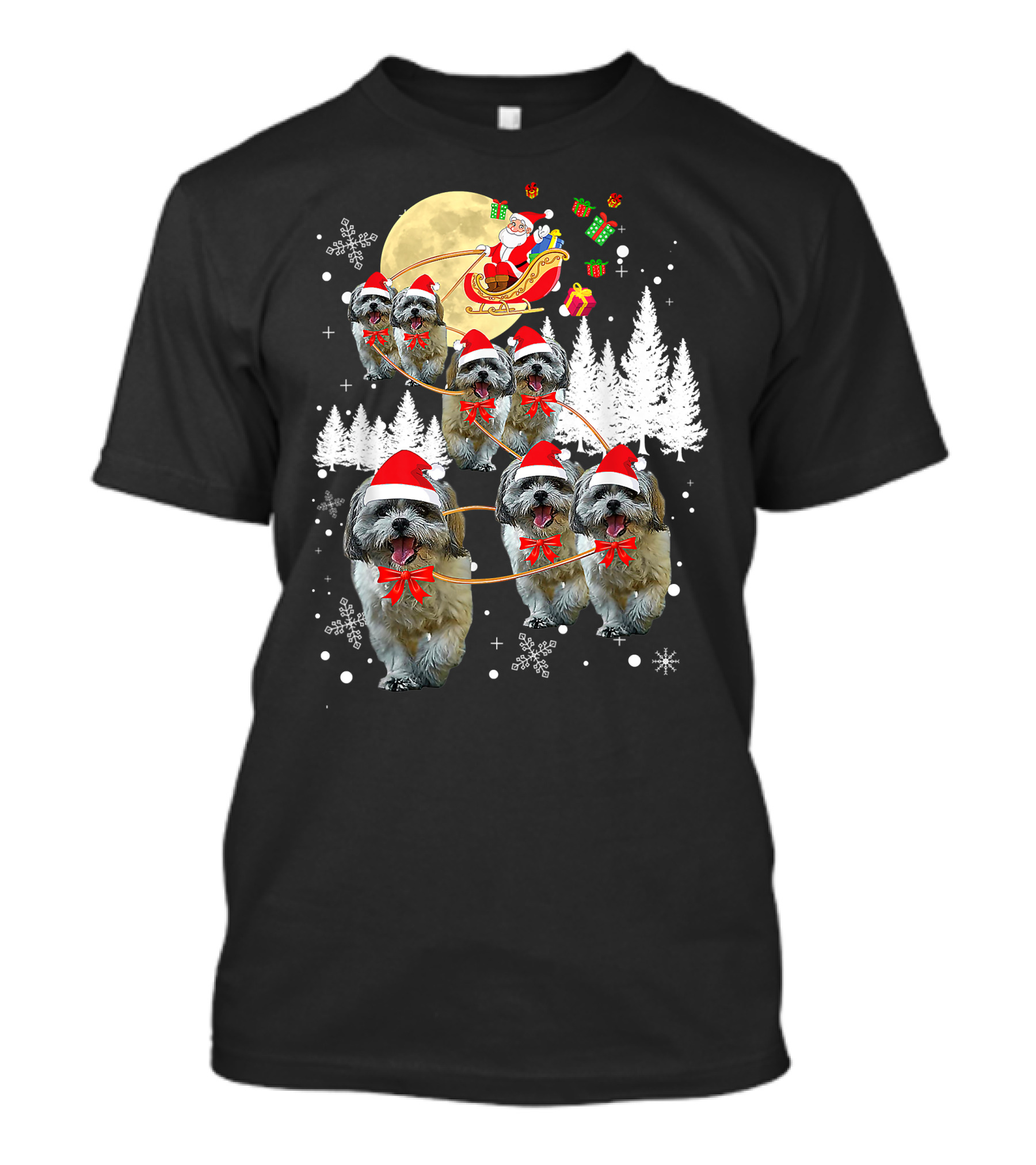 Shih Tzu Christmas Reindeer Moon Santa Dog Fun T-Shirt