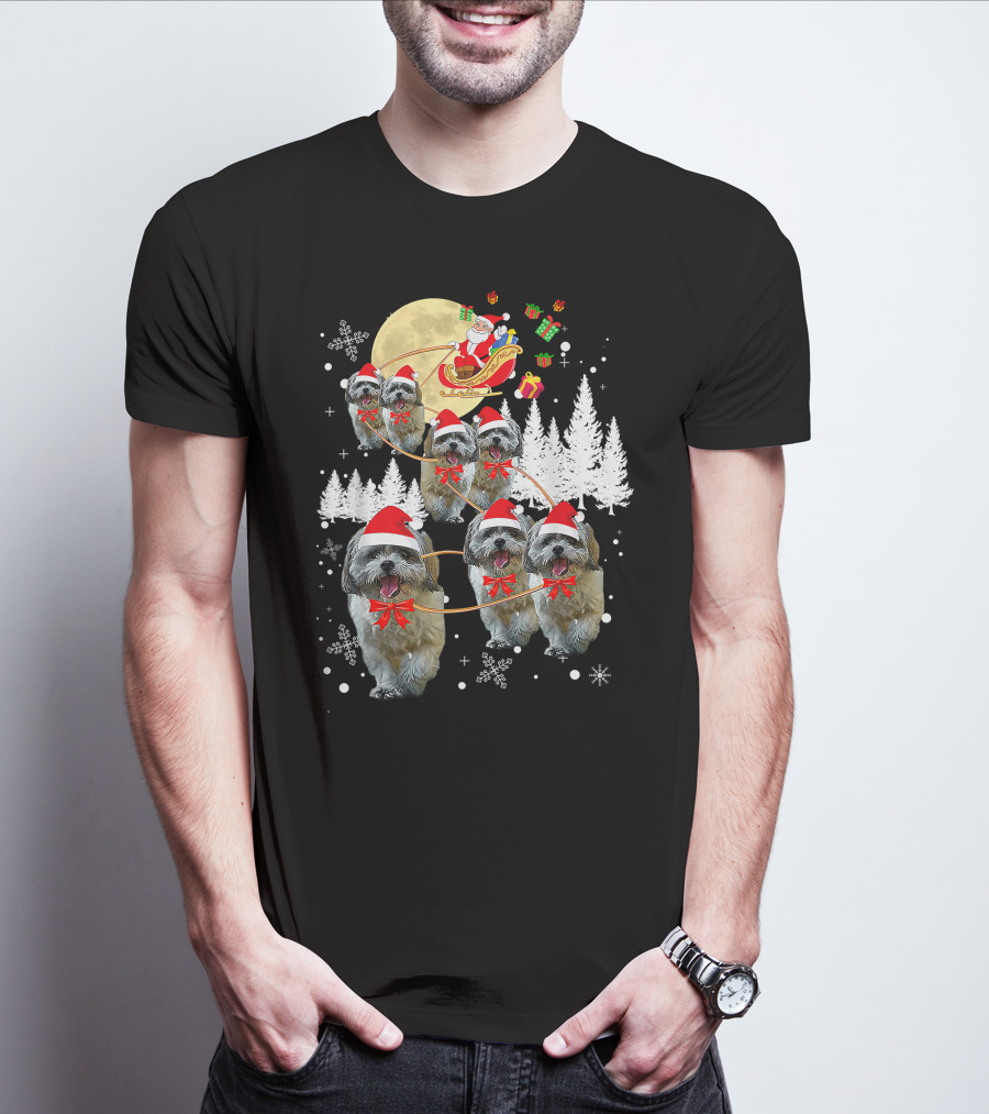 Shih Tzu Christmas Reindeer Moon Santa Dog Fun T-Shirt