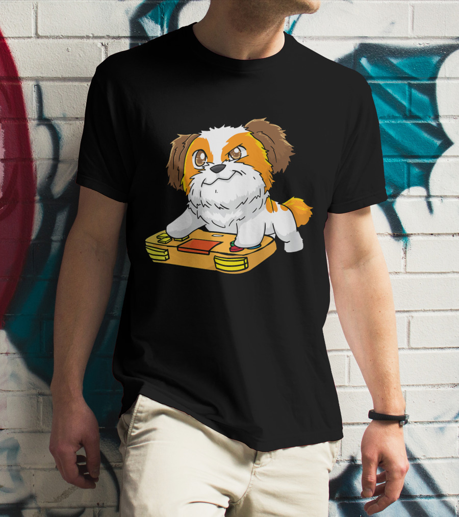 Shih Tzu Kawaii Dog Playing Video Game For Gamers And Dog Lovers T-Shirt