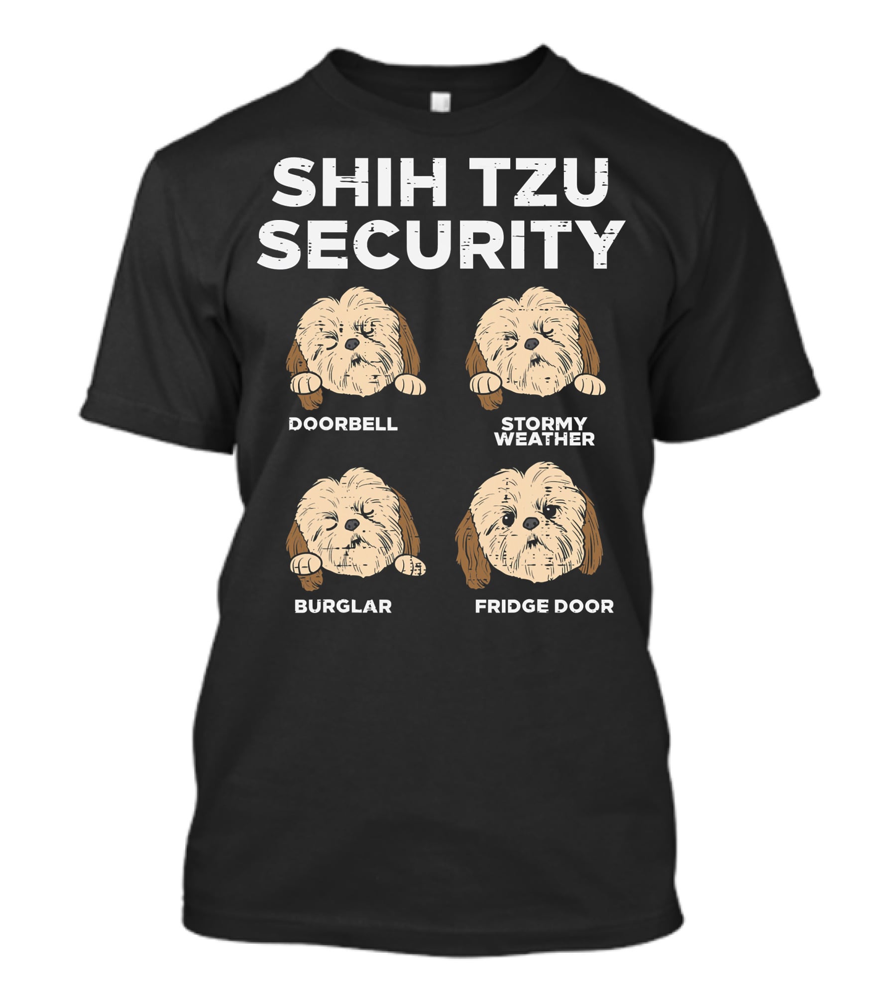 Shih Tzu Security Doorbell Stormy Weather Burglar Fridge Door Funny Dog Lover Owner T-Shirt