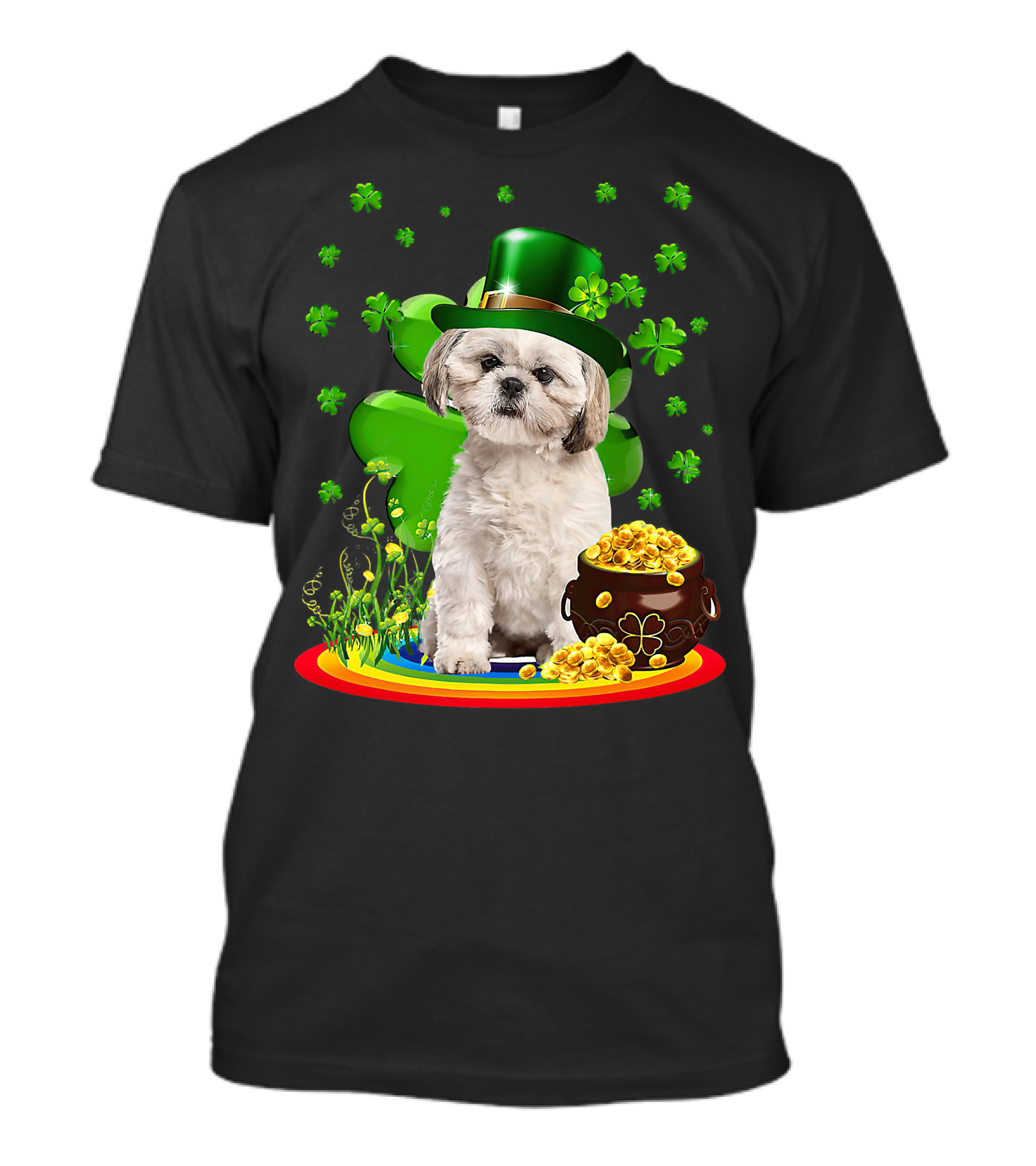 Shih Tzu Irish Shamrock St Patricks Day Lover With Pot Of Gold T-Shirt