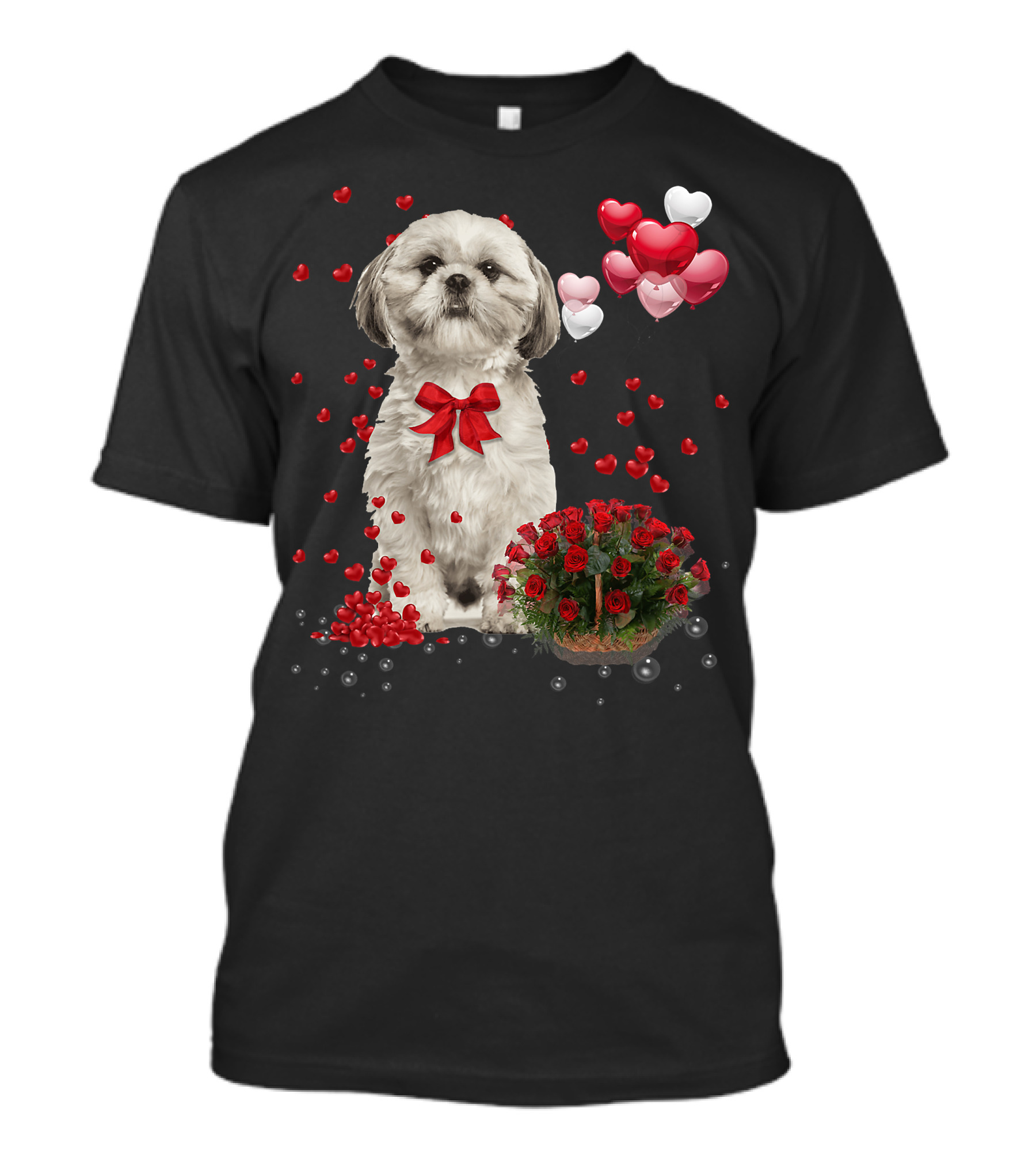 Shih Tzu Valentines Day Funny Dog Lover Happy Vale Roses Hearts Balloons T-Shirt