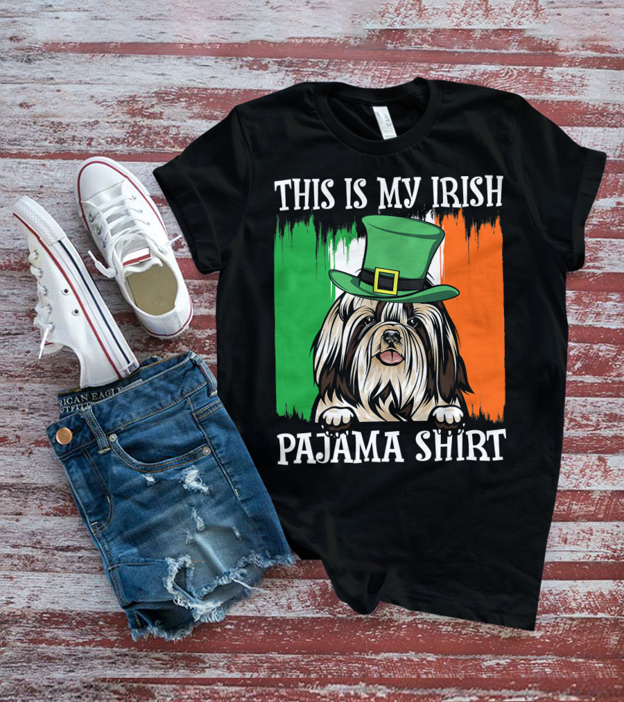 St Patrick's Day Shih Tzu Irish Flag Hat Pajama Vibe T-Shirt