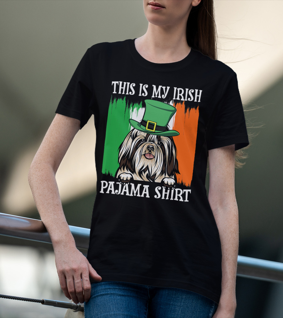 St Patrick's Day Shih Tzu Irish Flag Hat Pajama Vibe T-Shirt