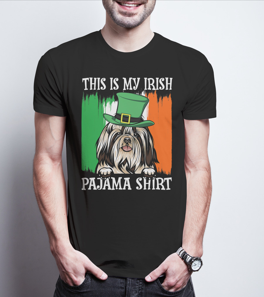 St Patrick's Day Shih Tzu Irish Flag Hat Pajama Vibe T-Shirt